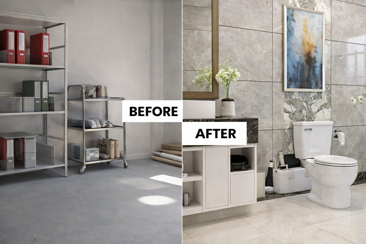 Bathroom renovation before and after — full transformation by Alchemy Plumbing